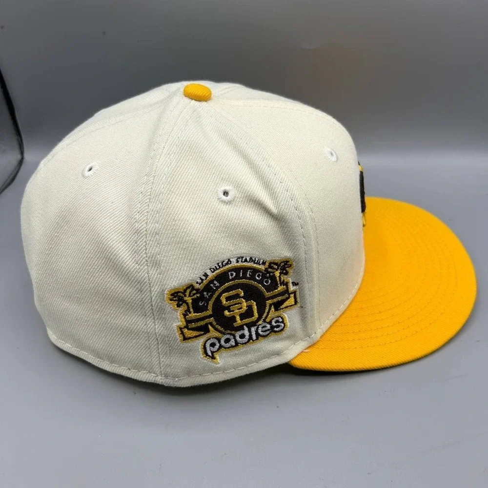 San Diego‎ Padres Hat Men 7 3/8 White Yellow 59Fifty New Era MLB Fitted Cap
